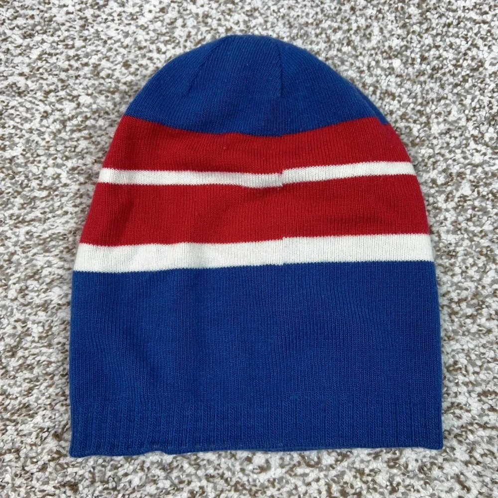 The North Face Hat Beanie Youth Medium Blue Red Stripe Knit Logo Boys Winter